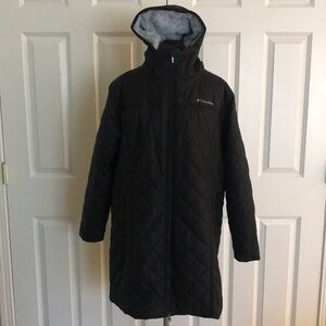 Columbia Black Quilted Hooded Puffer Coat with Gray Blue Fluffy Fleece Lining 1X